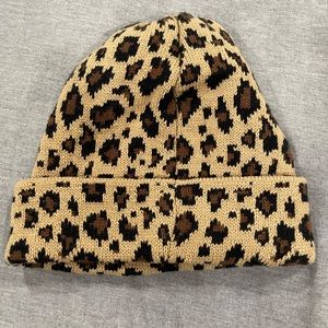 CC leopard beanie with ponytail hole.